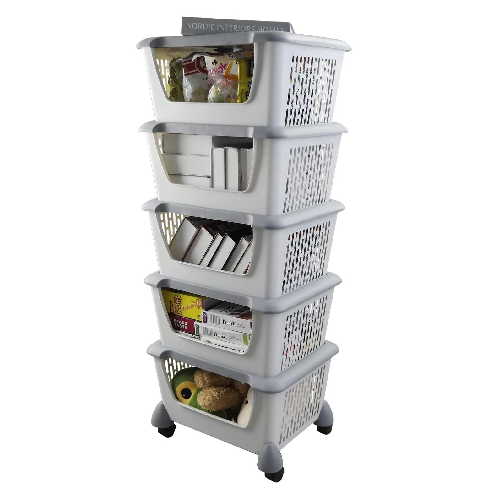 QUIRhait 5Tier Plastic Stackable Storage Bins for Pantry, Stacking