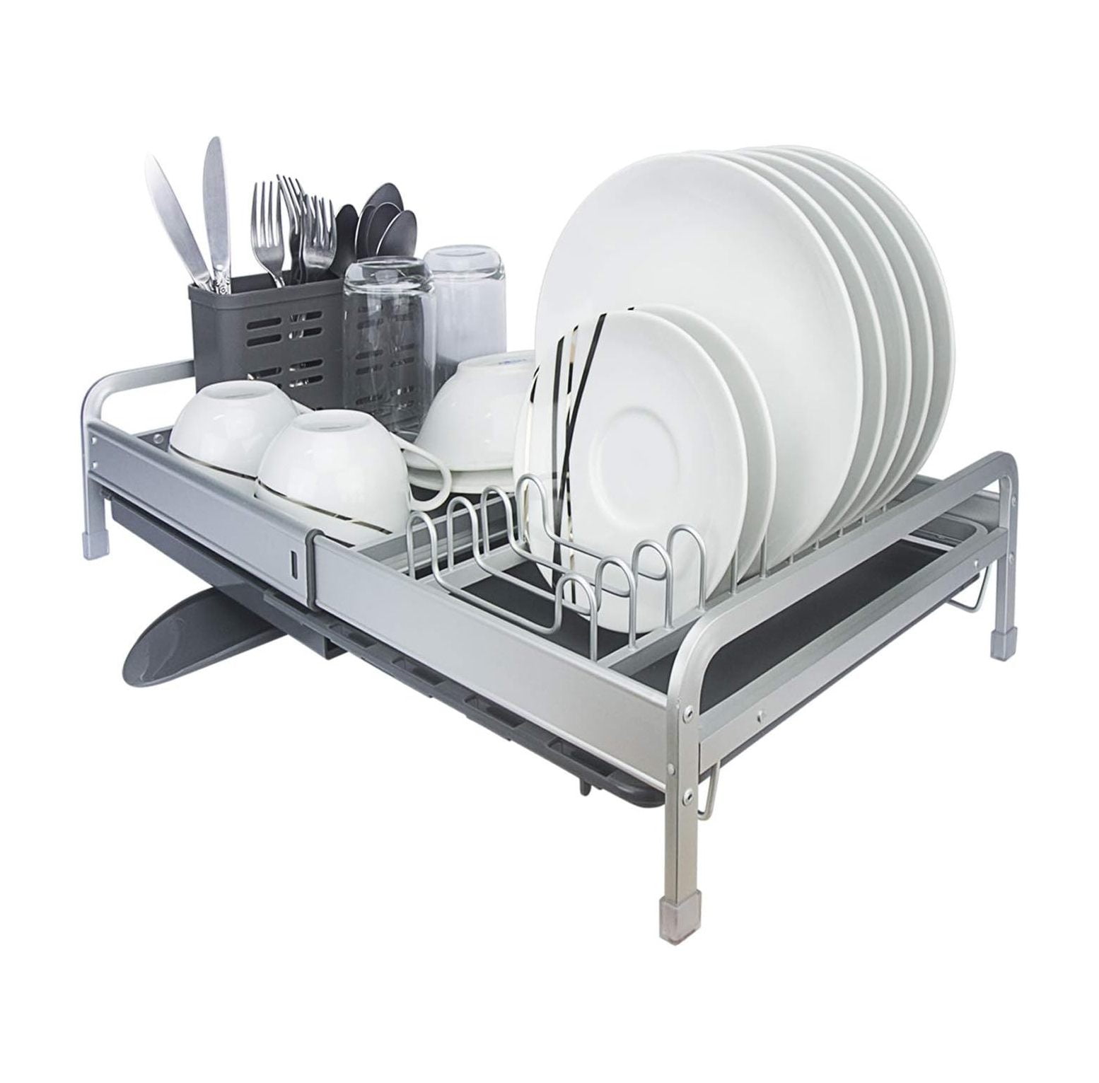 QUIRhait Aluminum Extendable Dish Drying Rack with Utensil Holder Kitchen Countertop Rust