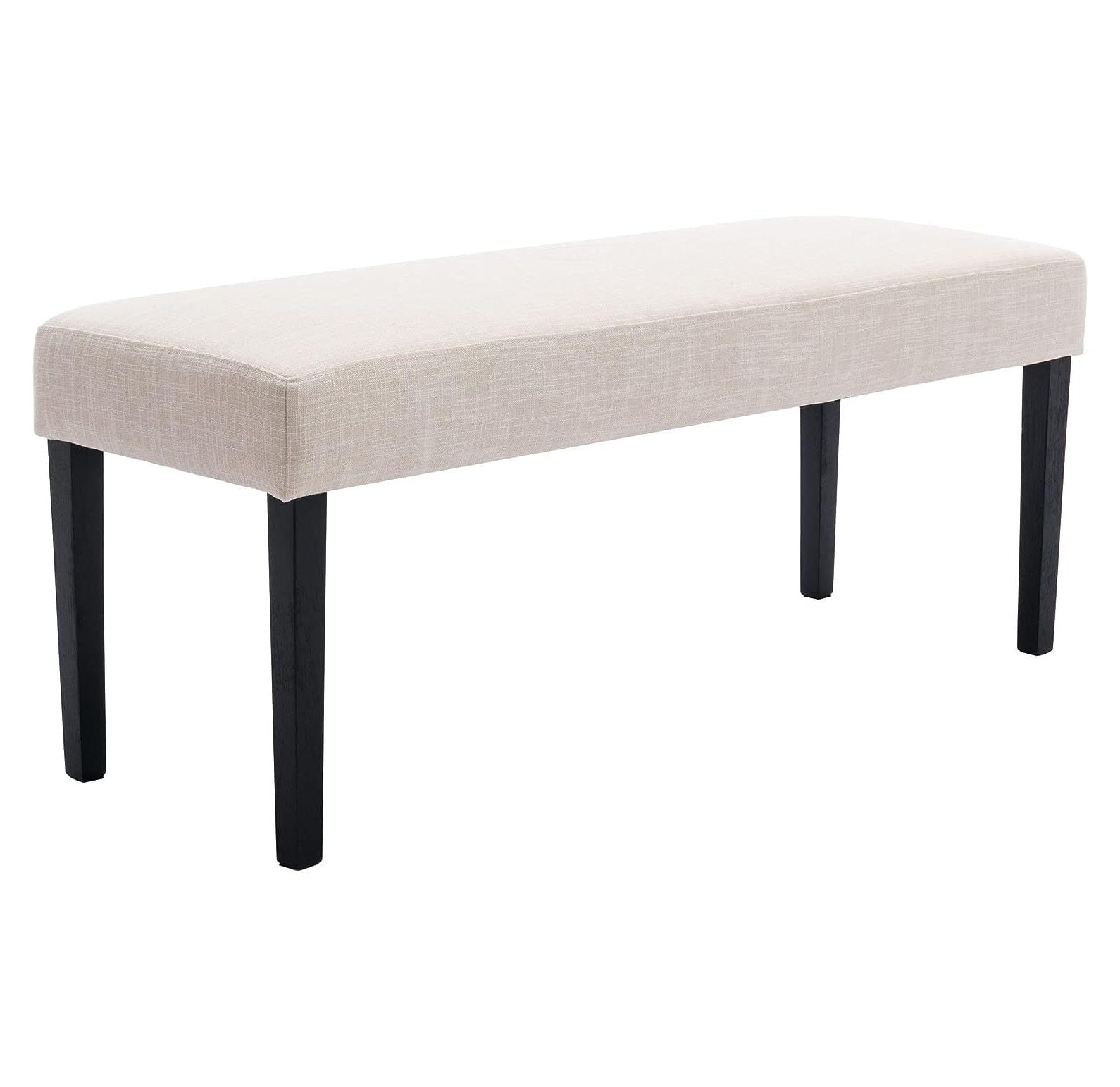 QUIRhait Beige Linen Upholstered Dining Bench with Black Wood Legs, 44.