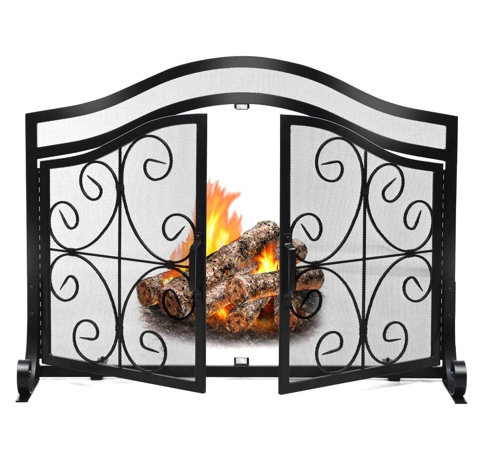 QUIRhait Fireplace Screen with Doors, Large Flat Fireplace Screens with