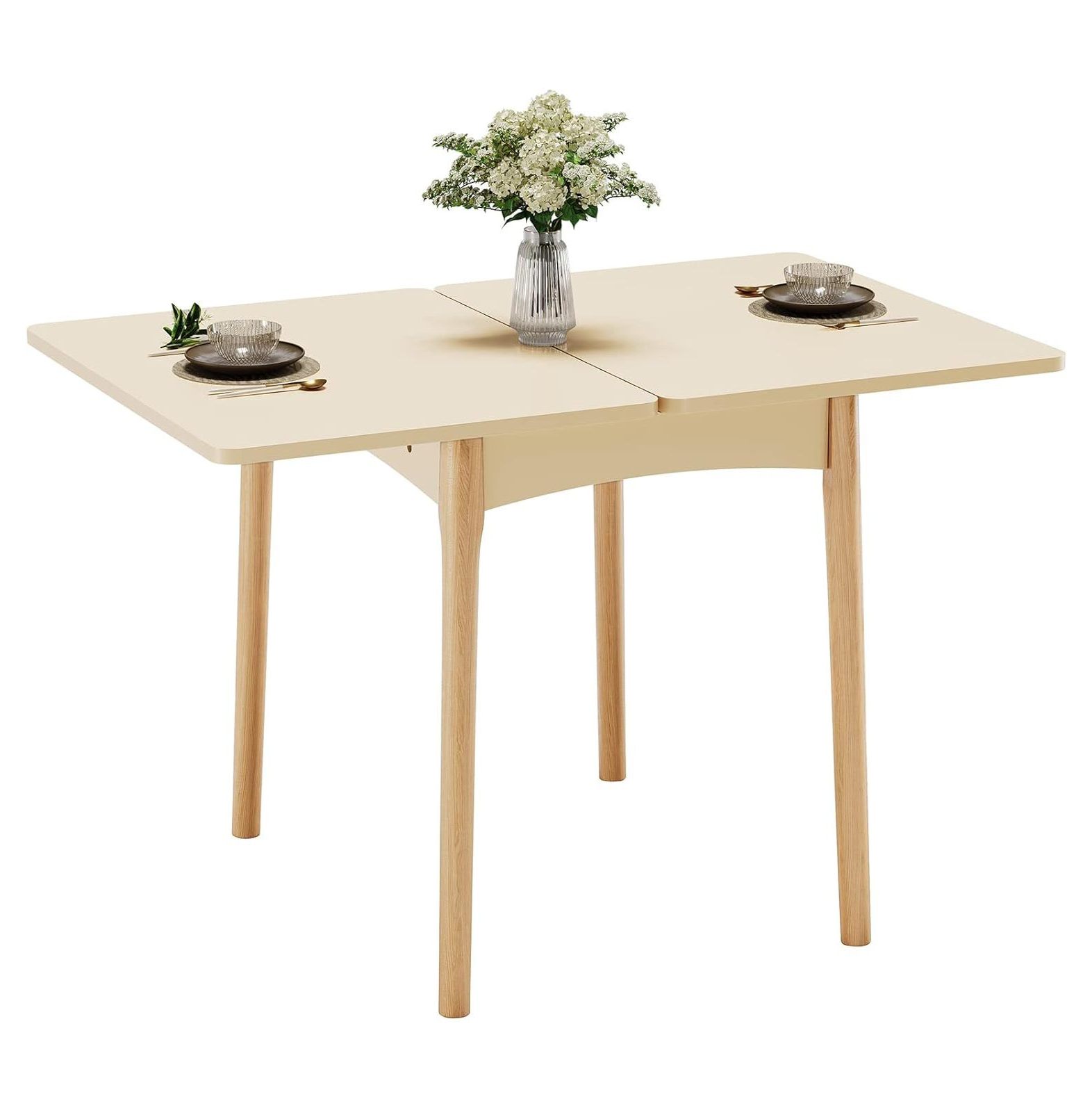 QUIRhait Folding Dining Table with Hidden Storage Space,Modern Space Saving Dining Table with