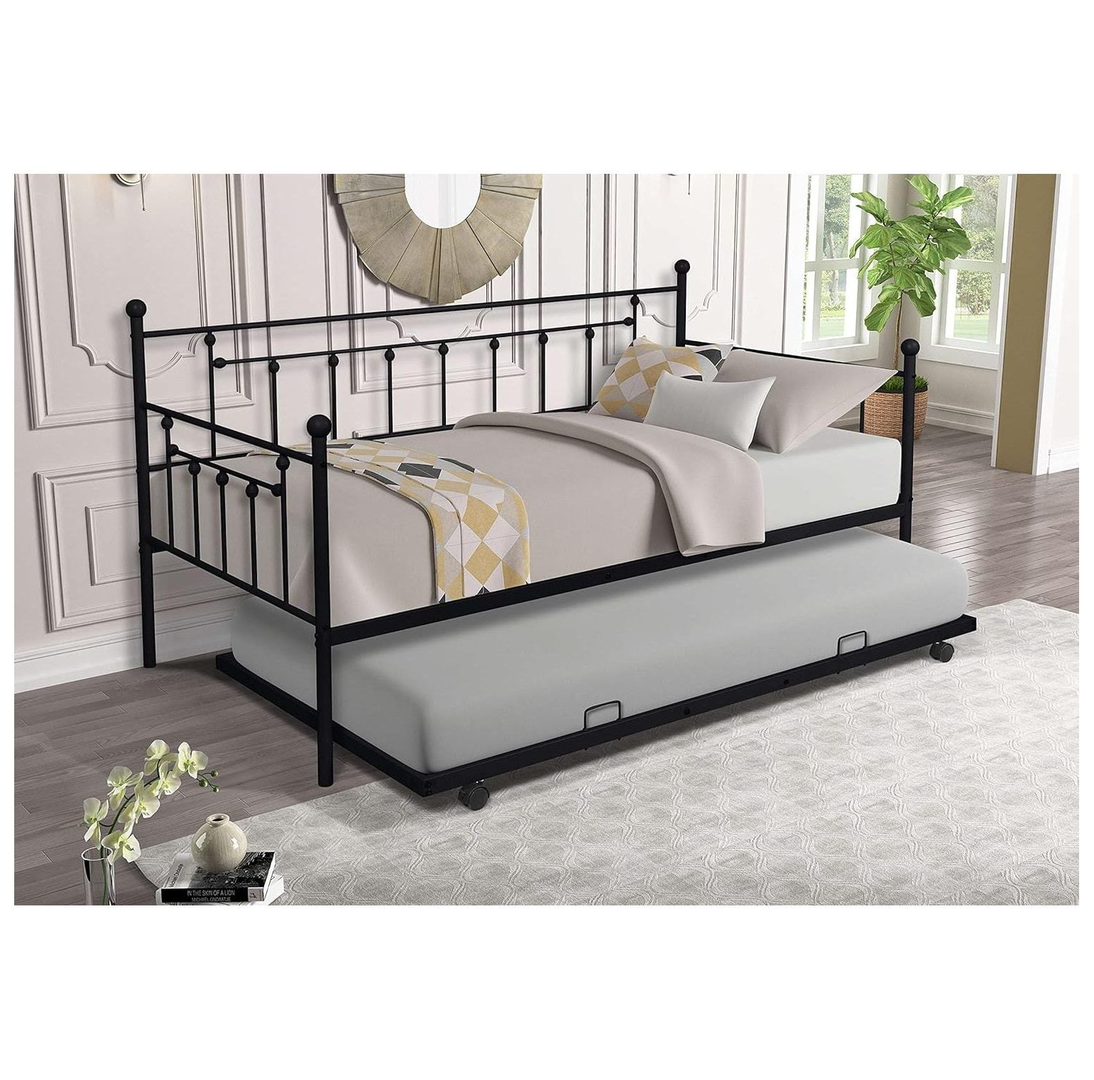 QUIRhait Size Metal Frame Daybed with Pullout Trundle,Heavy Duty Steel