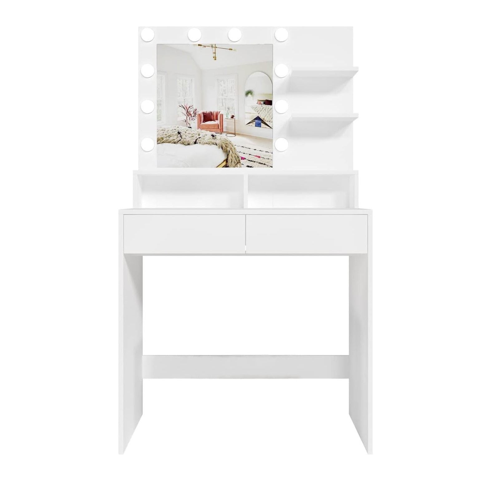 QUIRhait Vanity Table with Lighted Mirror and Shelf, Makeup Vanity Desk