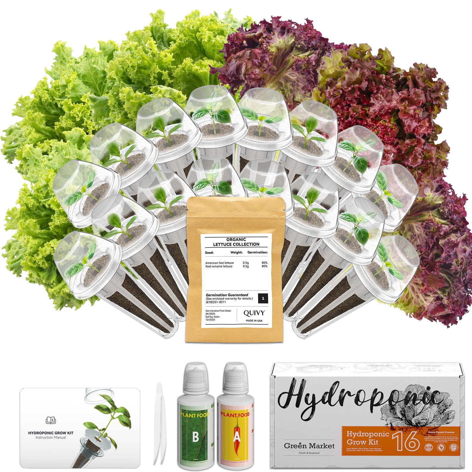 QUIVY Lettuce Seed Pod Kit for AeroGarden, Ahopegarden, iDOO Indoor Hydroponics, Includes 400+ Lettuce Seeds,16 pods