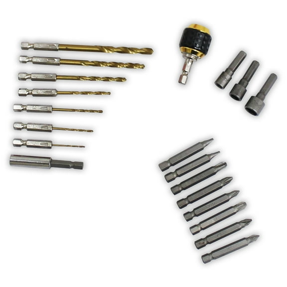 QUIX 20-Piece Drill and Driver Bit Set | High-Speed Metric Drill Bits 1.5-6 mm | Pozidriv, Phillips, Slotted Driver Bits | Nut Drivers 6-10 mm | Includes 1/4" Quick Change Adapter