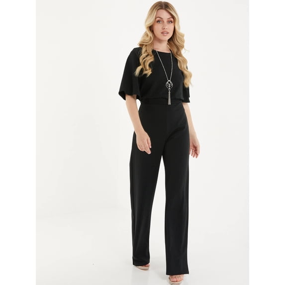 QUIZ - Women's Black Dolman Sleeve Necklace Jumpsuit