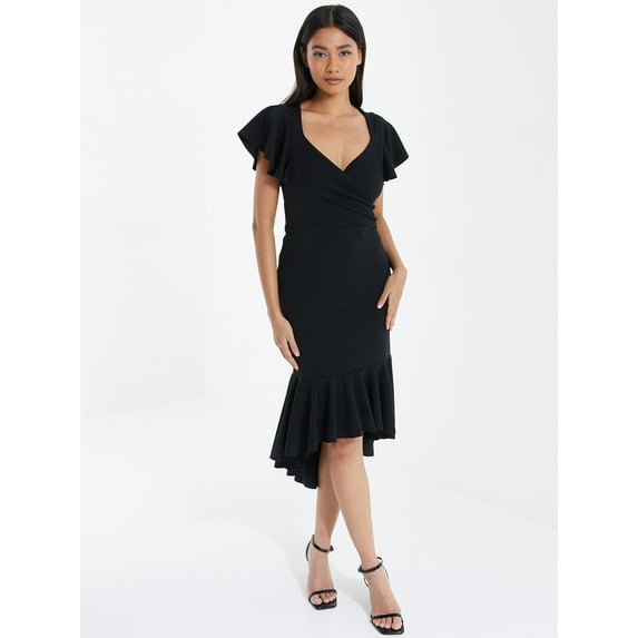 QUIZ - Women's Black Scuba Crepe High-Low Dress