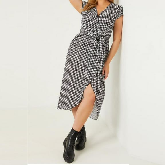 QUIZ Women's Plus Bubble Tulip Hem Wrap Midi Dress-Black / 12