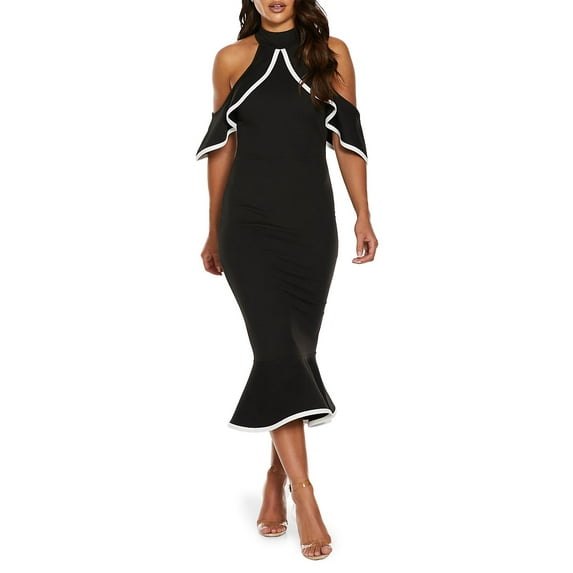 QUIZ - Women's Scuba Crepe Cold Shoulder Fishtail Piped Dress