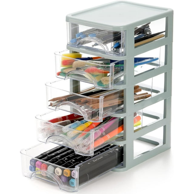 QUMENEY Desktop Drawer, Clear 5Drawer Desktop Storage Unit, Small
