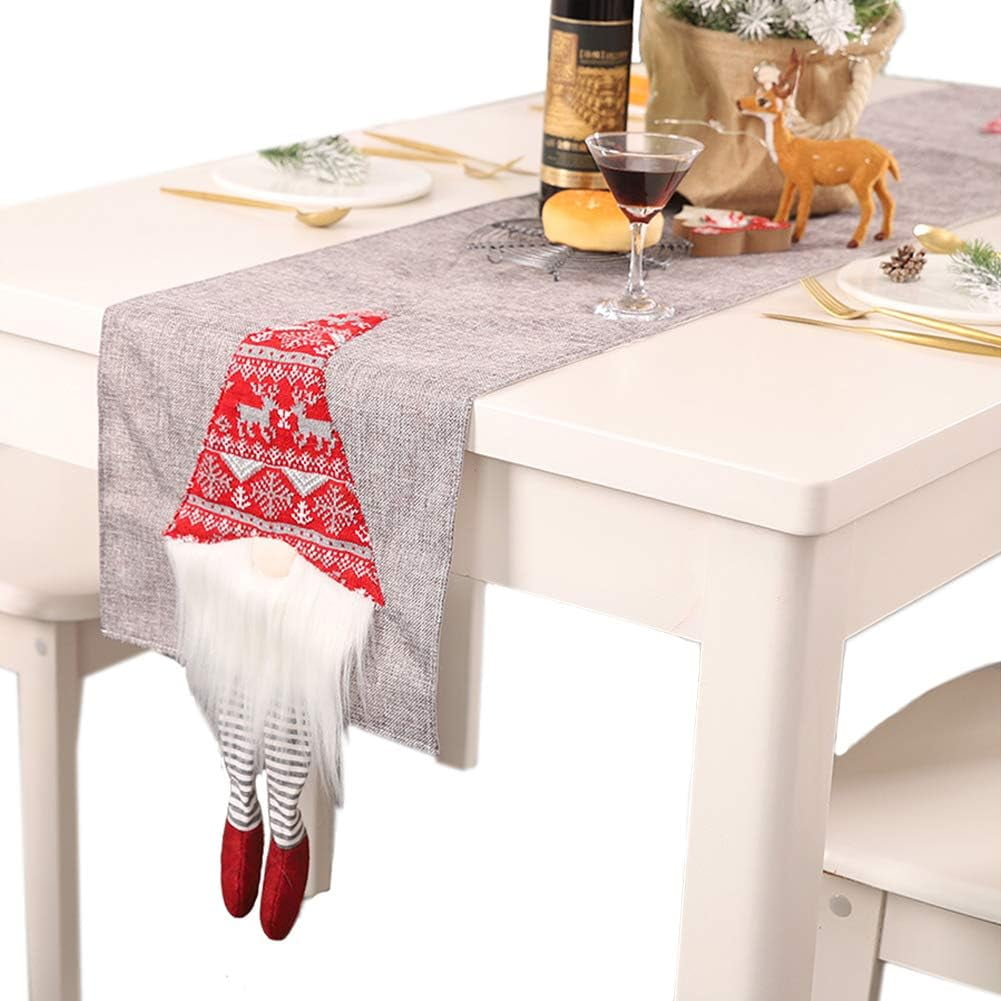QUMENEY Table Runners Christmas Tablecloth Rectangular Table Cloth Grey