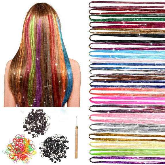 QUMONIN 1 Set Hair Tinsel Kit Glitter Hair Strings Hair Strands Braid Decorating Strings Artificial Hair Strands Colorful Hair Extensions
