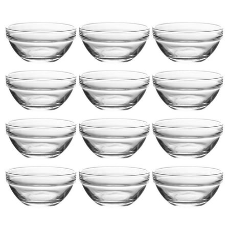 QUMONIN 12 Mini Glass Ramekins Stackable Serving Bowls for Desserts, Dips, Nuts, Candy