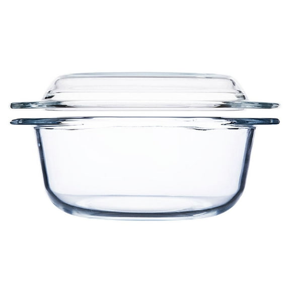 QUMONIN 1PC Heat-resistant Glass Pot Microwave Oven Glass Bowl with Cover Soup Pot (1L)
