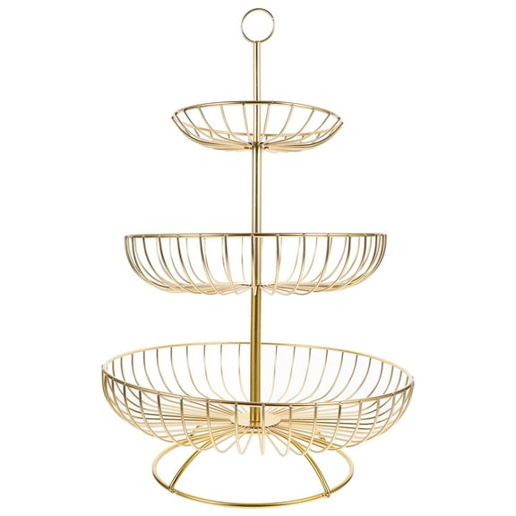 QUMONIN 3-Tier Fruit Basket Stand for Countertop - Golden
