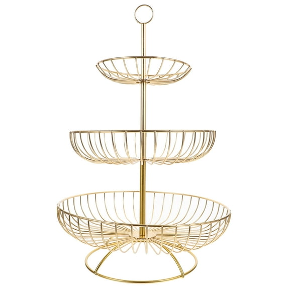 QUMONIN 3-Tier Fruit Basket Stand for Countertop - Golden