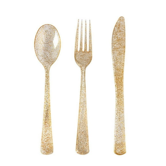 QUMONIN 30pcs Glitter Plastic Cutlery Set for Wedding Party Dinnerware