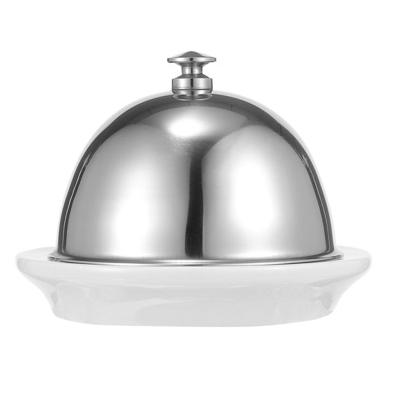 QUMONIN Ceramic Cupcake Stand with Clear Dome Cover and Butter Dish - Elegant Dessert Display for Parties and Kitchen