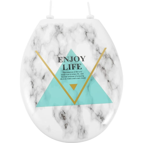 QUMONIN Marbled U-Shape Toilet Seat with Enjoy Life Print for Standard Toilets