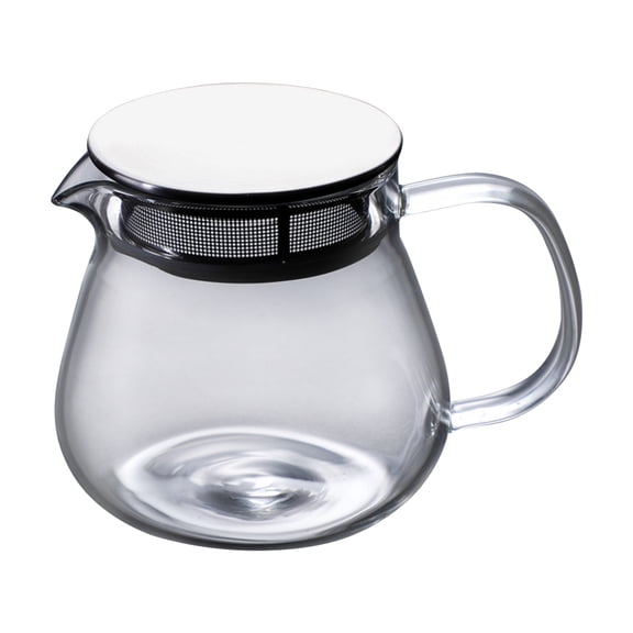 QUMONIN Small Glass Tea Kettle with Infuser & Whistle - Stove/Microwave Safe