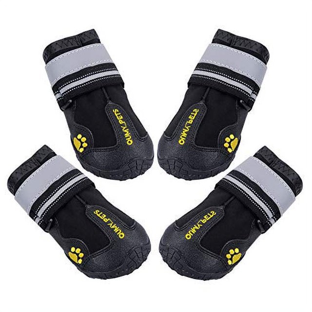 QUMY Dog Boots Waterproof Shoes for Large Dogs with Reflective Strips
