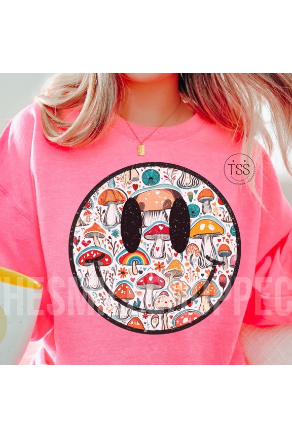Distressed smile Face mushroom Shirt Groovy flowers, rainbow, hearts mushroom Shirt s retro Shirt Unisex S-5XL Hot Trending Shirt, Vintage Birthday Gift
