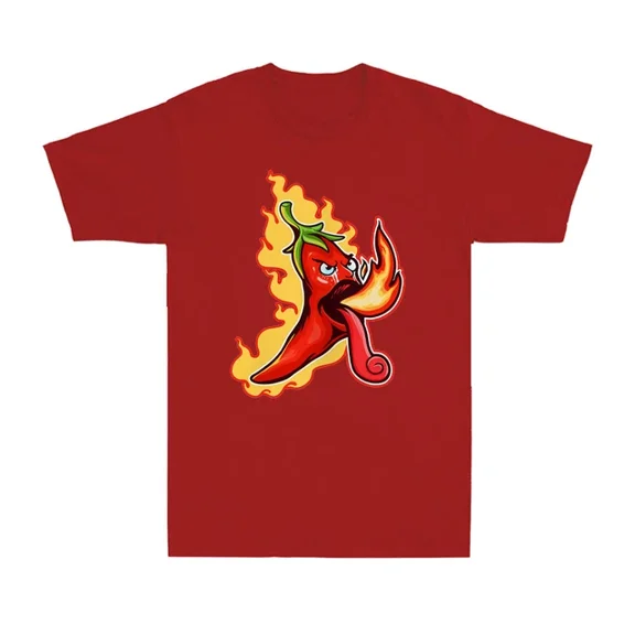 QUNHSHIRT Flaming Chili Pepper Spitfire Chili Shirt Funny Spicy Food Men's T-shirt Unisex S-5XL Hot Trending Shirt, Vintage Birthday Gift