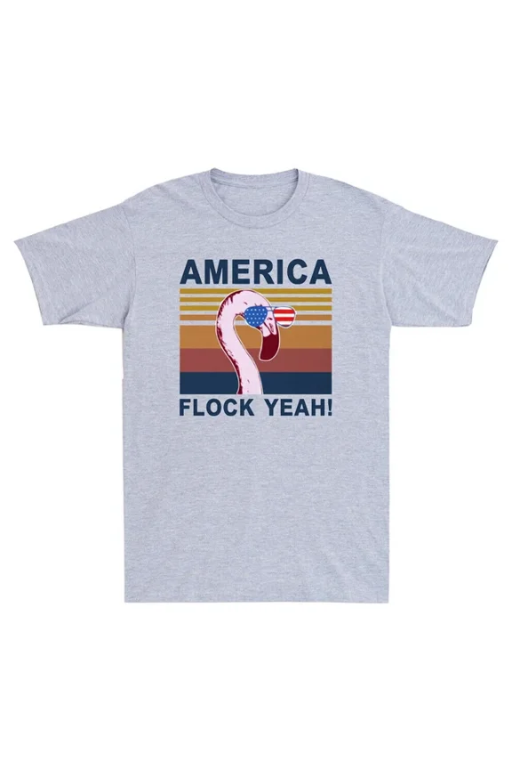 Flamingo America Flock yeah America Flag Vintage Men's Short Sleeve T-Shirt Unisex S-5XL Hot Trending Shirt, Vintage Birthday Gift