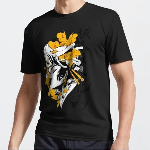 QUNHSHIRT Japanese Samurai Geisha Mask Colorful Modern Urban Style T-Shirt Unisex S-5XL Hot Trending Shirt, Vintage Birthday Gift