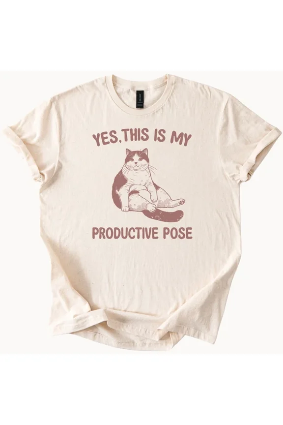 Lazy Cat T Shirt Funny Kitten Productive Pose Tee Unisex S-5XL Hot Trending Shirt, Vintage Birthday Gift