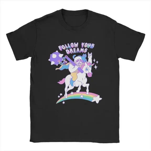 QUNHSHIRT Men's Follow Dreams Cool Cotton Tee Short Sleeve Cute Unico Unisex S-5XL Hot Trending Shirt, Vintage Birthday Gift