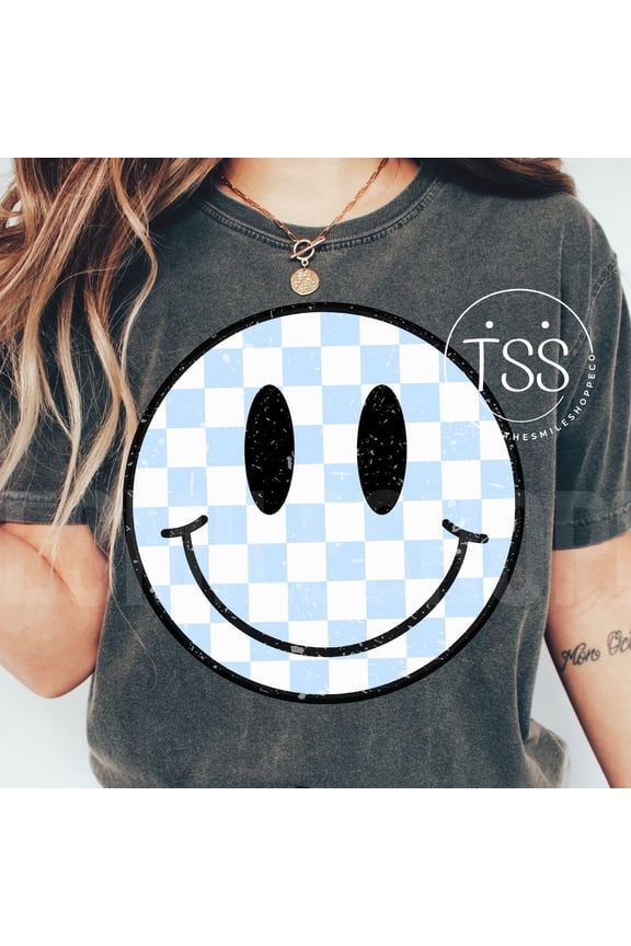 Retro Checkered Smile Face Shirt blue checkers smile Distressed Smile Preppy Smile face happy face Vintage Boho smile Shirt Unisex S-5XL Hot Trending Shirt, Vintage Birthday Gift
