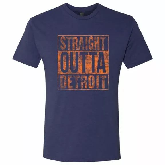 QUNHSHIRT Straight Outta Detroit Baseball Football Triblend T Shirt- Vintage Navy Unisex S-5XL Hot Trending Shirt, Vintage Birthday Gift