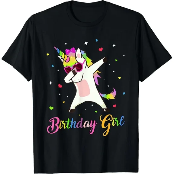 QUNHSHIRT Unicorn Birthday Girl Dabbing Unicorn Birthday Princess Dab T-Shirt Unisex S-5XL Hot Trending Shirt, Vintage Birthday Gift