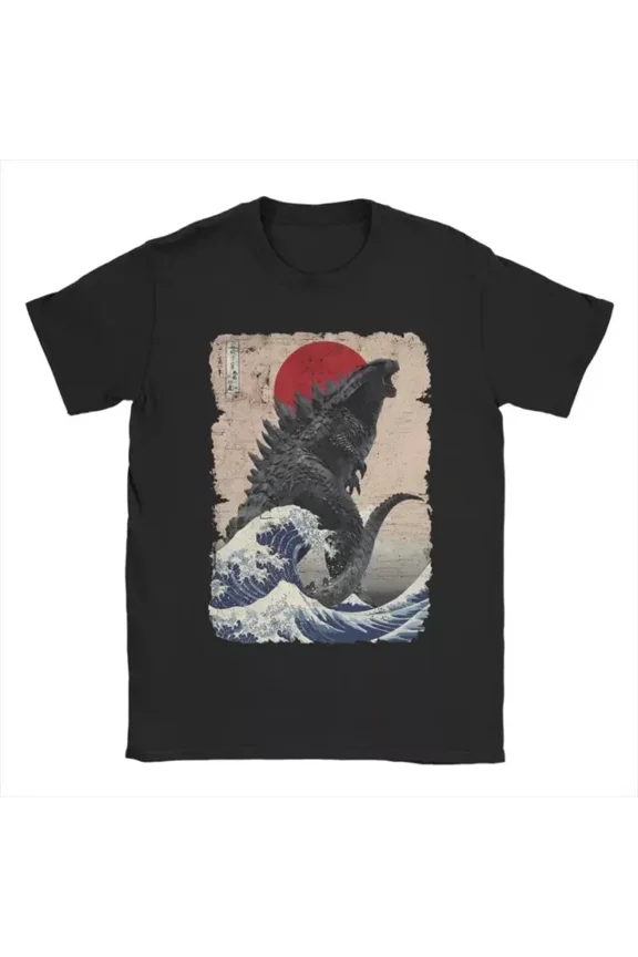 Unique Japanese Godzillaed Great Wave Crew Neck Pure Cottons Unisex S-5XL Hot Trending Shirt, Vintage Birthday Gift