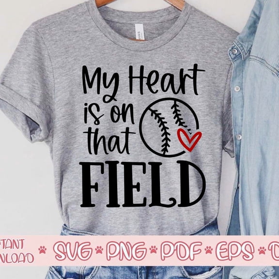 QUNHSHIRT My heart is on that field Shirt, Softball Mom Shirt, Softball mama Shirt, Softball Shirt, Softball ball Shirt, Softball cut file, Softball Shirt cricut Unisex S-5XL Hot Trending Shirt