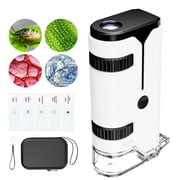QUNSE Pocket Microscope 100x 250x, LED and UV Light, Portable Handheld Mini Microscope for Kids and Students, Semi-Apochromatic Optics, Phone Adapter, 5 Prepared Slides, EVA Case, White