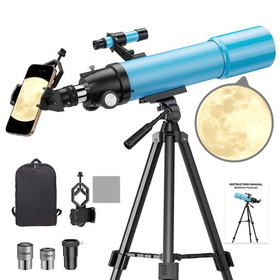 Open Box QUNSE Astronomy Telescope for Adults and Kids, 80mm Aperture 500mm Professional Refractor with 20X150X Magnification, Aluminum Tripod, Backpack and Phone Adapter for Lunar and Planetary Observation
