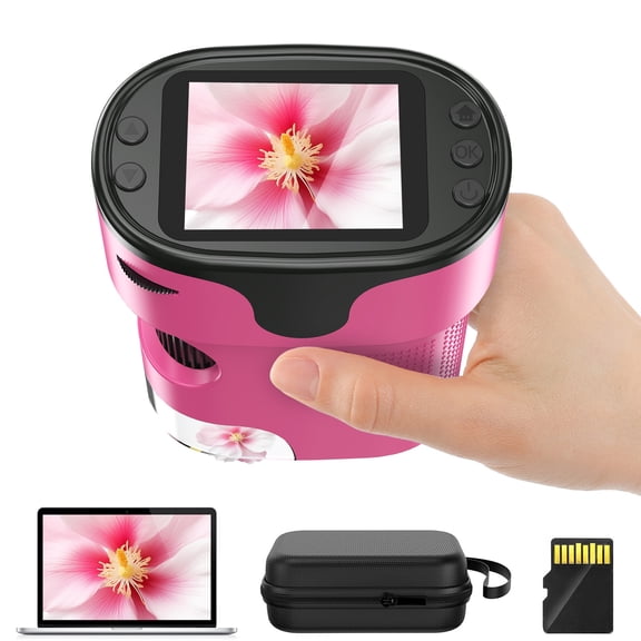 QUNSE Kids Digital Microscope with 4K Screen, Rechargeable Handheld Pocket Microscope, Portable Science Kit with Slides for Kids (Pink)