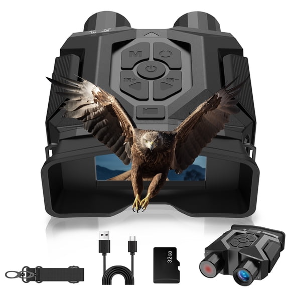 QUNSE Night Vision Goggles, Night Vision Binoculars for Adults with 3" HD Screen, 8X Digital Zoom, 7-Level IR Illuminator, 36MP Photo & 1080P Video, 1312FT Full Dark Range for Hunting and Camping