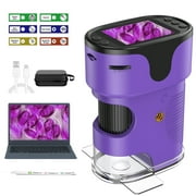 QUNSE Rechargeable Digital Handheld Pocket Microscope, Portable Science Kit with Slides for Kids, Kids Microscope with 4K Screen Purple