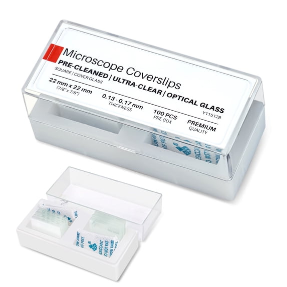 Microscope Plastic Square QUNSE 100 Pieces Pre-Cleaned Square Microscope Coverslips, 0.87
