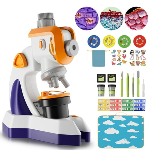 QUNSE Kids Microscope Projector Set with Dual Light, Large Focus Knobs and 20 Plus Accessories, STEM Science Kit for Kids to Explore Slides, Plants, Insects and DIY Experiments