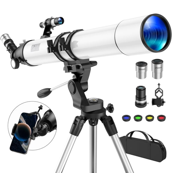 QUNSE Telescope for Adults and Beginners Astronomy, 90mm Aperture, 800mm Refractor with Fully Multi-Coated Optics, Stainless Steel Tripod, Phone Adapter, 4 Moon Filters and Carry Bag