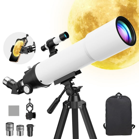 QUNSE Telescope for Adults and Beginners Astronomy, 90mm Aperture 500mm Professional Refractor with 20X–150X Magnification, Phone Adapter, Aluminum Tripod and Backpack for Moon and Planet Observation