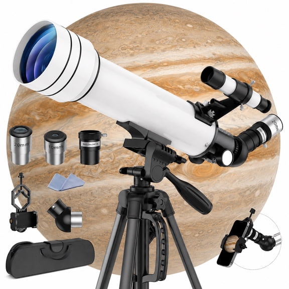 QUNSE 500mm Refractor Telescope with 70mm Aperture, 25X-150X Magnification, Tripod, Phone Adapter and Carry Bag for Adults and Beginners