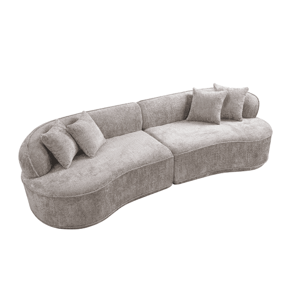 QUNTTINA 114 Inch Curved Modular Cloud Sofa, 4 Seat Boneless Compressed Floor Couch with 4 Throw Pillows, Boucle Fabric Deep Seat Curved Foam Sofa No Assembly, Oversized Cloud Couch for Living Room A