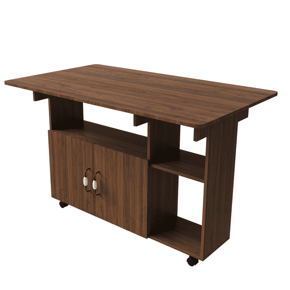 QUNTTINA 47 Inch Foldable Drop Leaf Dining Table with Storage & Wheels, Dark Walnut