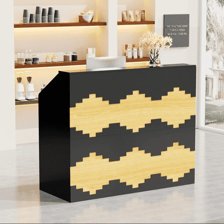 QUNTTINA Modern Wood Reception Desk , 63-Inch Front Counter Table for Reception Room, Lobby, Beauty Salon, Retail, Large Checkout Counter for Store Shop Clinic Office