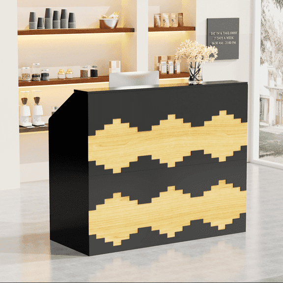 QUNTTINA Modern Wood Reception Desk , 63-Inch Front Counter Table for Reception Room, Lobby, Beauty Salon, Retail, Large Checkout Counter for Store Shop Clinic Office